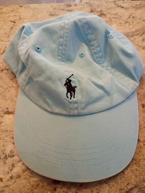 Ralph Lauren Polo Baby Blue Cotton Baseball Cap with Navy Logo